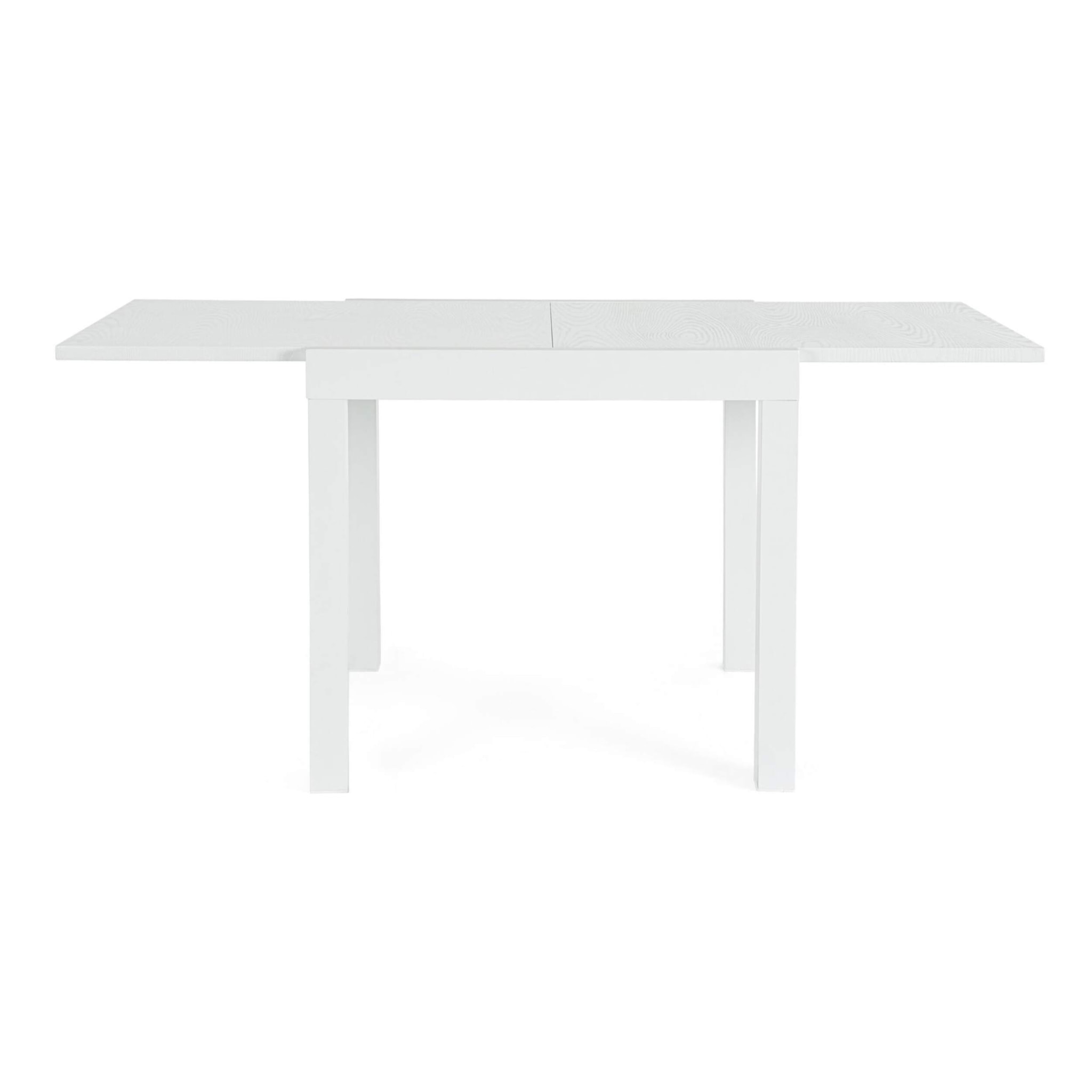 Tavolo allungabile da giardino CLIV con piano effetto legno e struttura in alluminio bianco, 80×80 – 160×80 cm