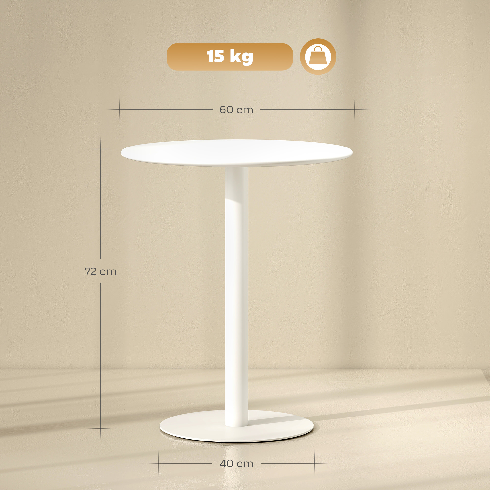 Mesa de Comedor Redonda para 2 Personas Mesa de Cocina de Acero para Interior y Exterior Ø60x72 cm Blanco