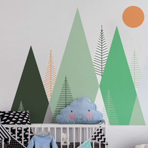 Stickers muraux enfants - Décoration chambre bébé - Autocollant Sticker mural géant enfant montagnes scandinaves PIAKA