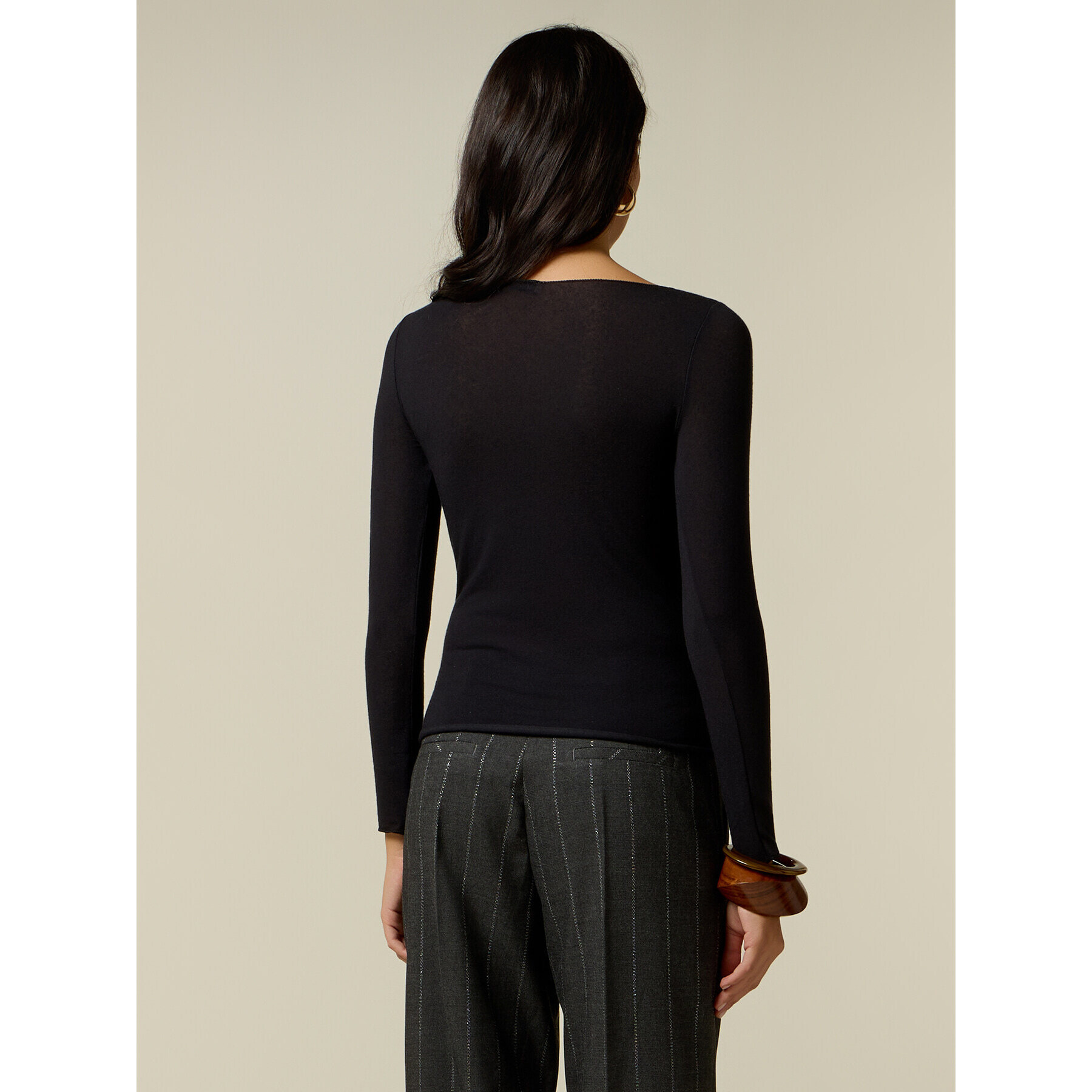 Oltre - T-shirt misto cashmere scollo a barchetta - Nero