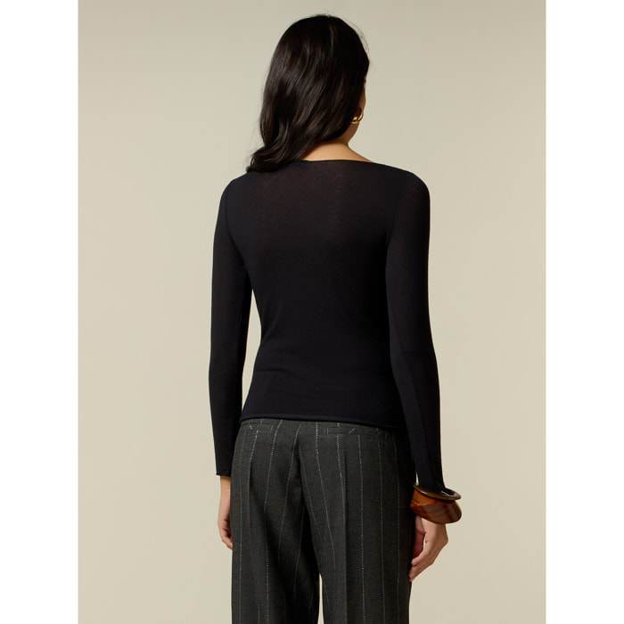 Oltre - T-shirt misto cashmere scollo a barchetta - Nero