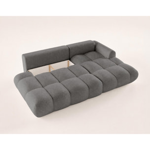 Yulin - Canapé d'angle ouvert droit 4 places convertible avec coffre en tissu bouclette - Gris