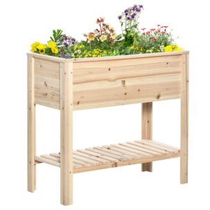 Outsunny Huerto Urbano Elevado con Estante Mesa Jardinera de Cultivo de Madera con Tela no Tejida para Cultivos Plantas Flores Jardín 90x40x81 cm Natural