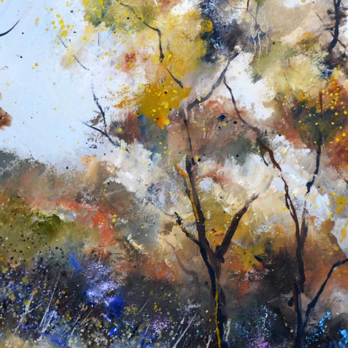 Affiche paysage rural automnal Affiche + cadre en bois - Chêne