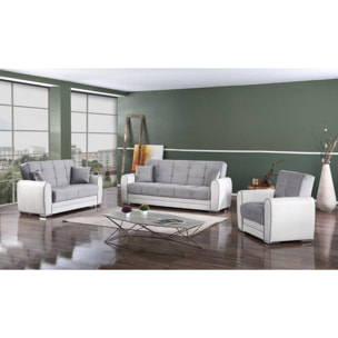 Divano letto Enrique, Poltrona contenitore da salotto, trasformabile in letto , Poltroncina relax in tessuto imbottito, 97x84h91 cm, Bianco e Grigio Chiaro