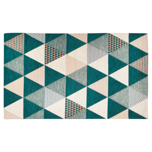 TAPPETO ARREDO TRIANGOLI PETROLIO 65X115 CM CON ANTISCIVOLO