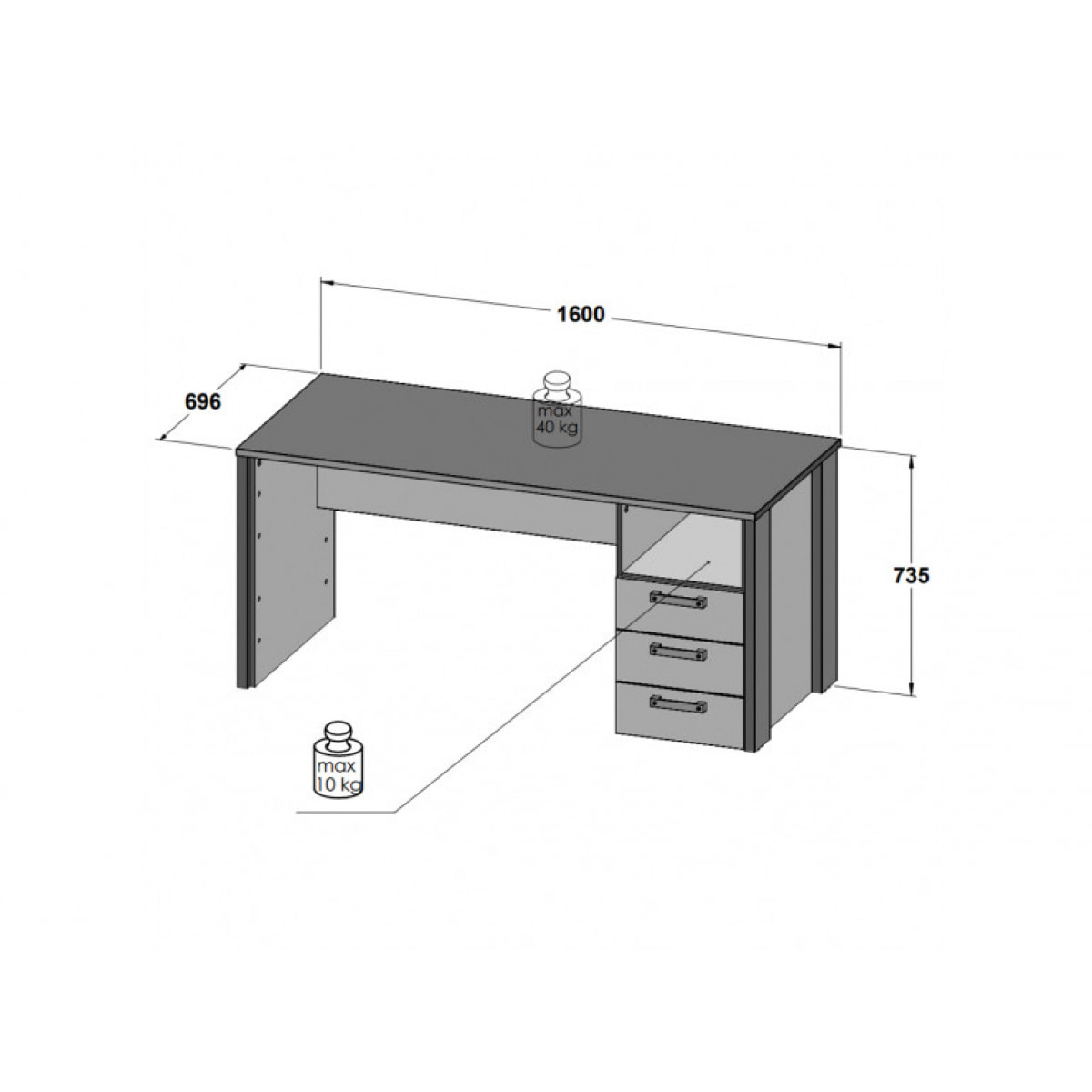 Bureau droit L160 cm en bois effet bois vieilli et béton gris - FRED