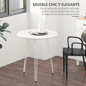 Mesa de Comedor Redonda con Patas de Horquilla Metálicas Estilo Moderno Nórdico para Cocina Salón Cafetería Bar Ø70x75 cm Blanco