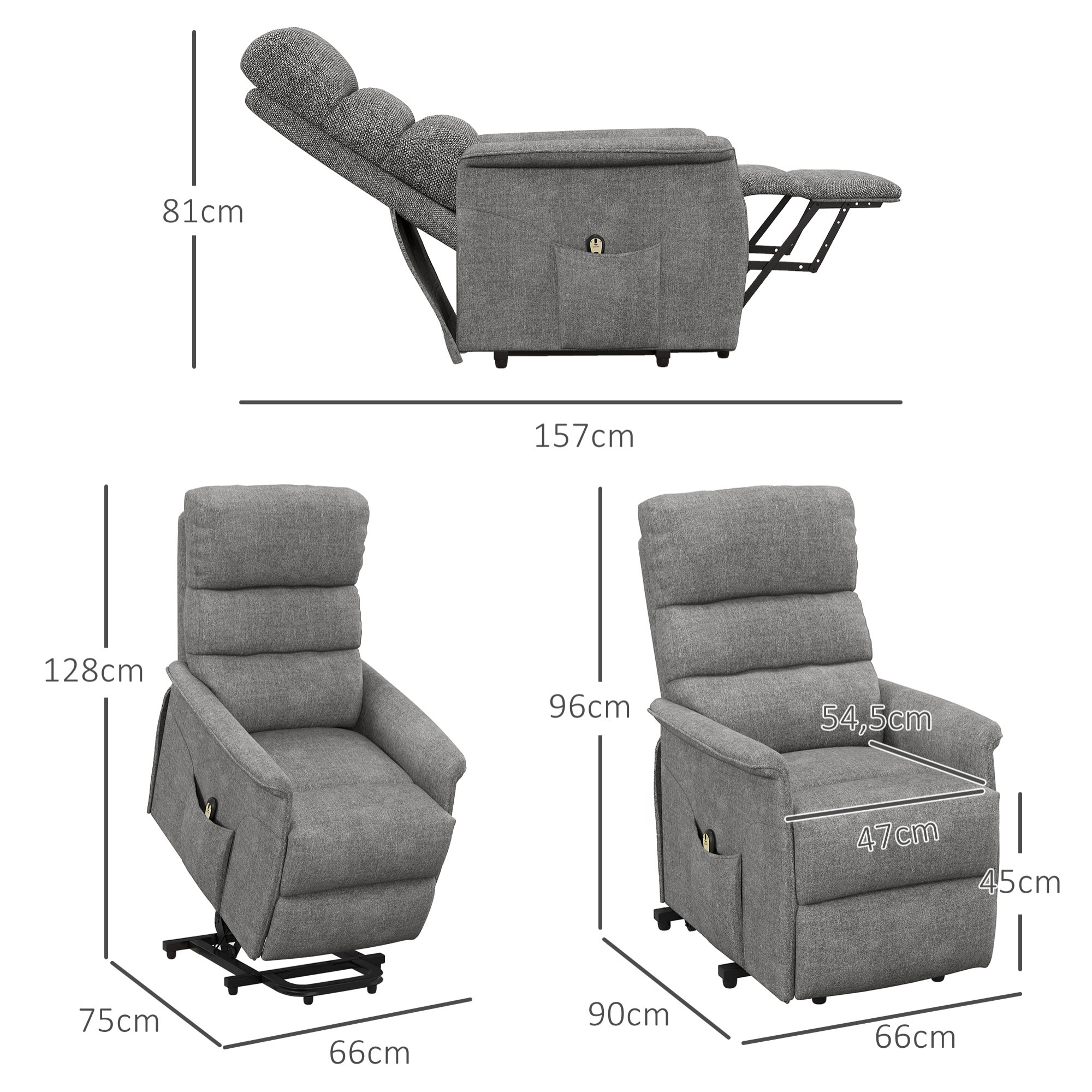 Sillón Relax Reclinable Eléctrico Sillón Levanta Personas con Mando a Distancia y Bolsillo Lateral Sillón Elevador para Salón Dormitorio Gris