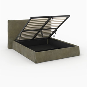 Lit coffre 160x200 cm en tissu vert olive déhoussable - Safia