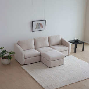 Canapé modulable 3 places beige avec pouf GALEGO