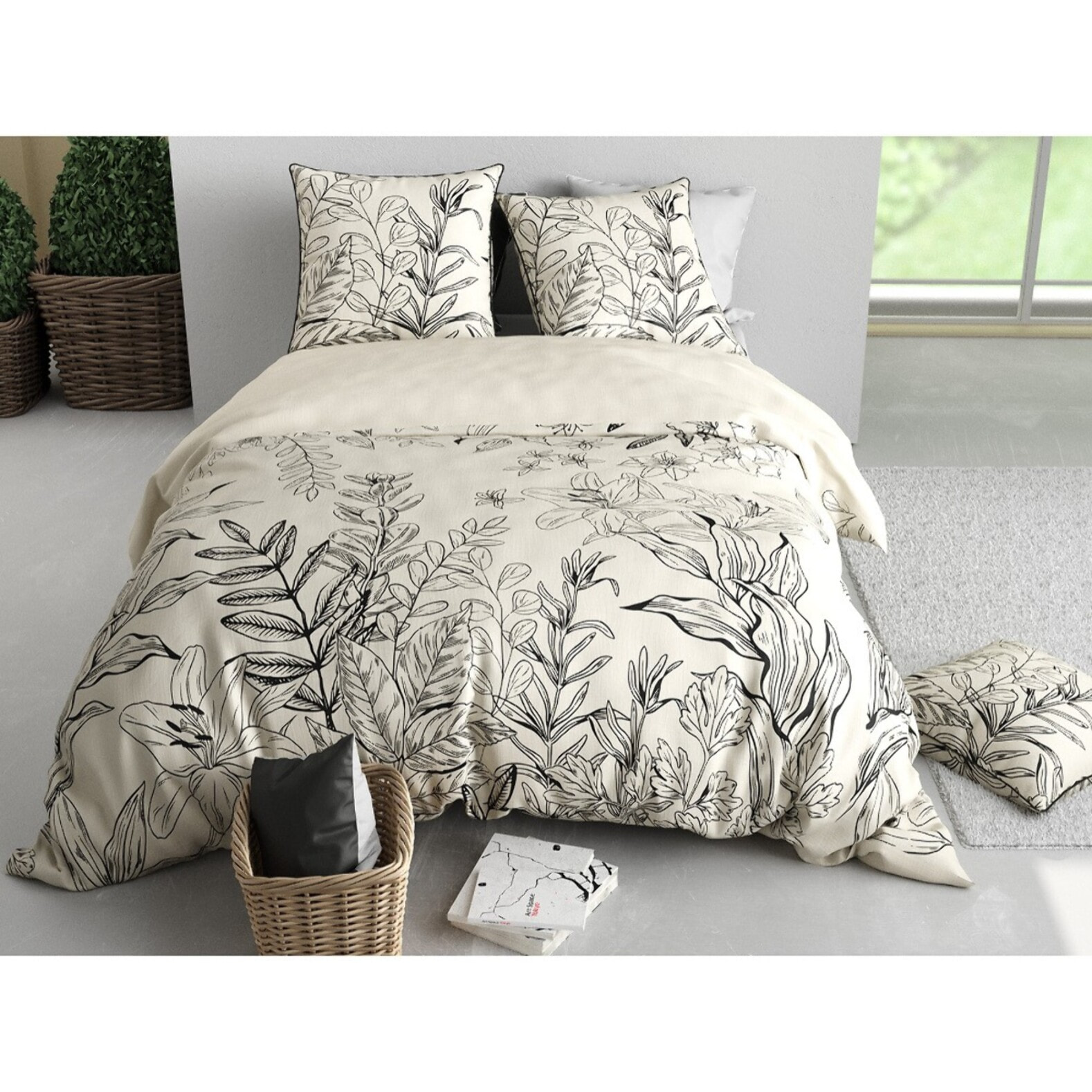 Parure Housse De Couette 3pcs 100% Satin de Coton 120 Fils THAIS