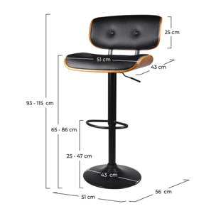 Chaise de bar réglable 65/86 cm en cuir synthétique noir - Melchior