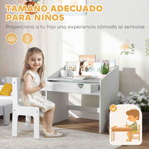 Juego de Escritorio y Silla para Niños de +3 Años Pupitre Infantil con Cajón Extraíble y Compartimento para Dormitorio Sala Estudio Gris y Blanco