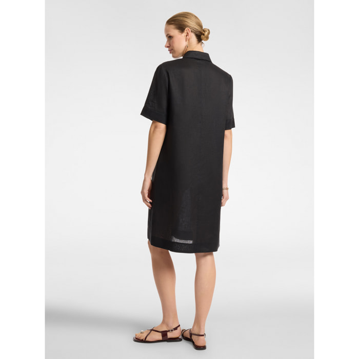 Elena Mirò - Vestido de lino con botones. - Negro