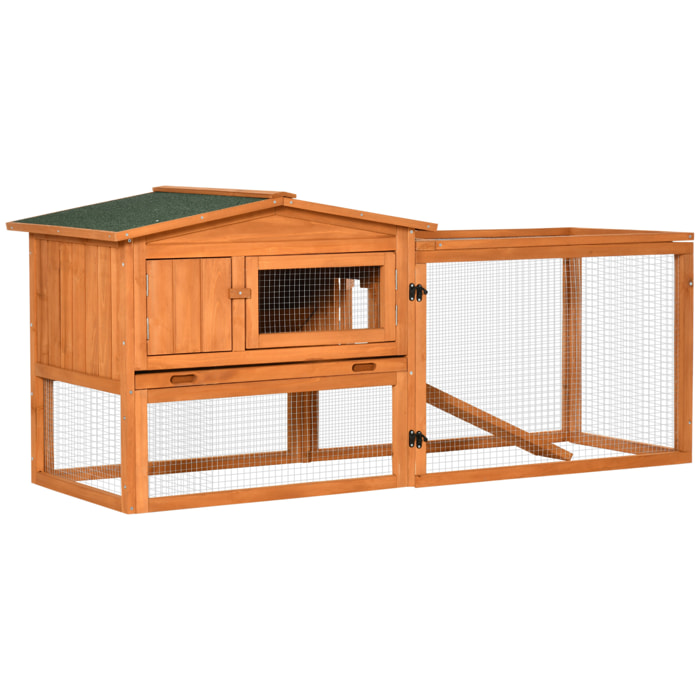 Clapier cage à lapins rongeurs 2 étages tiroir déjection enclos extérieur toit ouvrant dim. 156L x 58l x 68H cm bois sapin pré-huilé