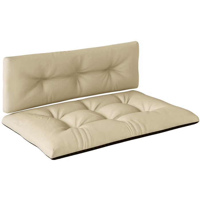 Conjunto de 2 Cojines para Palets con Tela Resistente Impermeable Anti-UV Cojines Exterior para Jardín Terraza Interior Asiento 120x77 cm Respaldo 120x40 cm Beige
