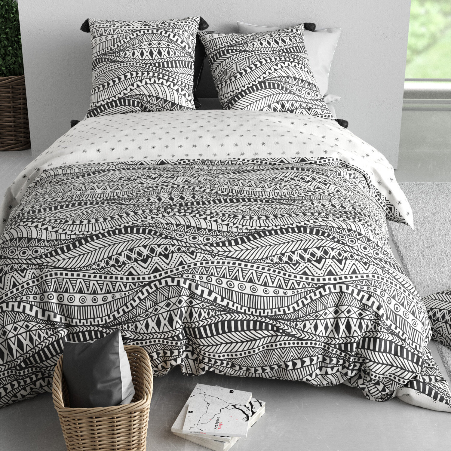 Parure housse de couette 3pcs 100% coton 57 fils ohana
