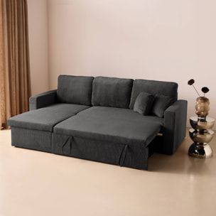 Canapé d'angle convertible réversible 3 places velours côtelé avec coffre IDA