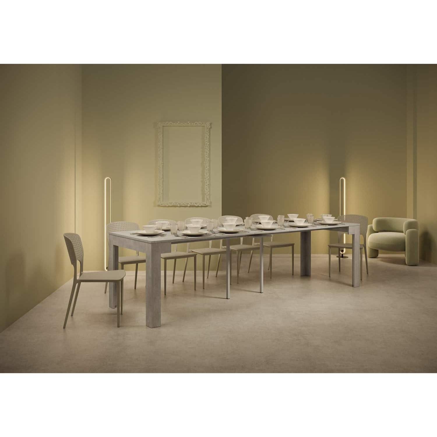 Consola extensible 90x42/302 cm Bora Cemento