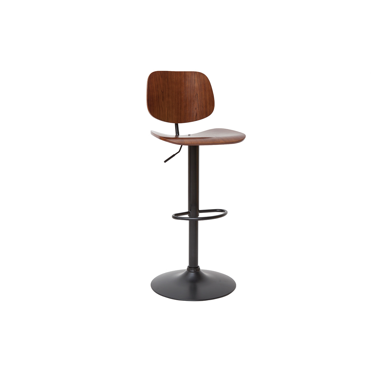 Tabouret de bar relevable noyer et métal noir TOBIAS