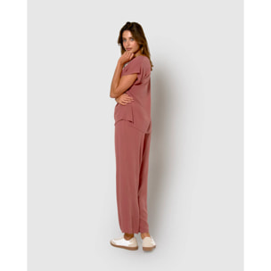 Pantalón largo mujer bambula detalles plisados rosa
