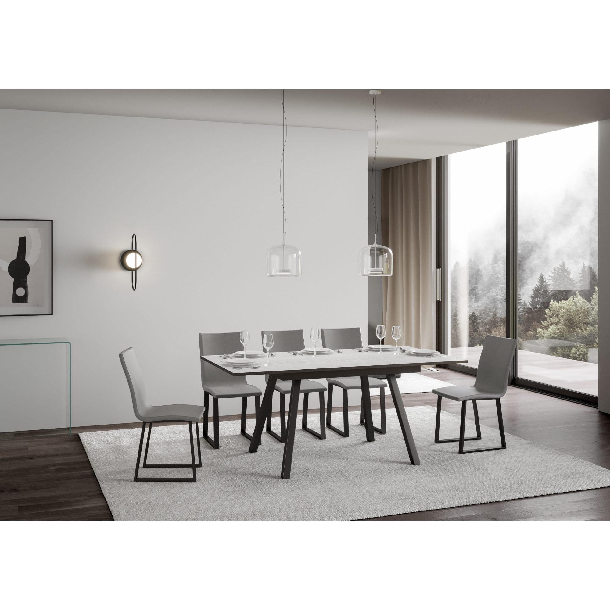 Mesa extensible 90x120/180 cm Mirhi Fresno Blanco estructura Antracita