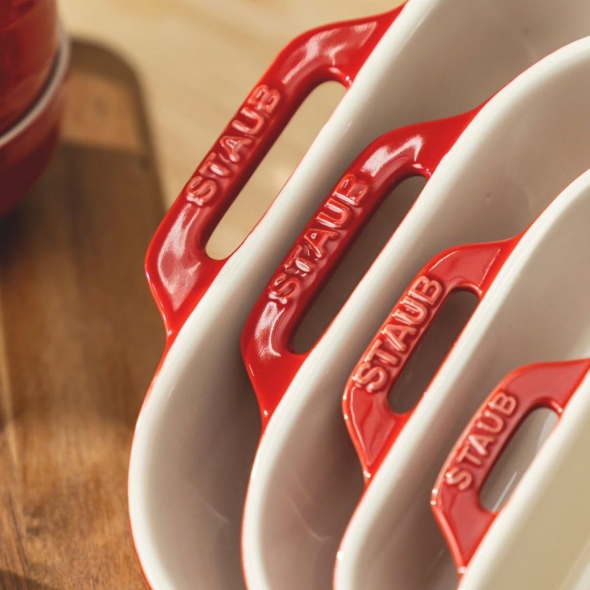 Set de Plats à Gratin, Céramique, 3 pièces (20x16 cm / 27x20 cm / 34x24 cm), Cerise