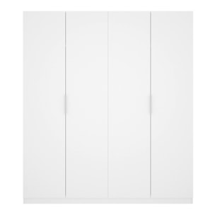 Guardaroba Prado, Mobile appendiabiti per camera da letto, Armadio a 4 ante battenti, 180x52h204 cm, Bianco