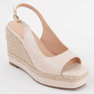Sandalia De Cuña - Beige - Altura: 9 Cm