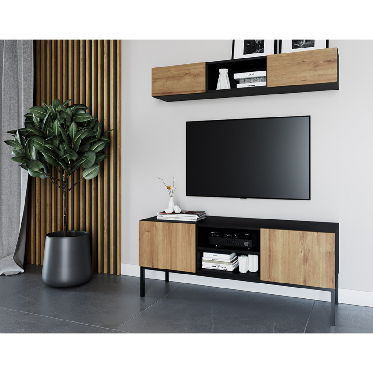 Felicia - meuble tv - bois et noir - 120 cm - Bois / Noir