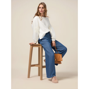 Oltre - Pantaloni palazzo in tencel effetto denim - Blu