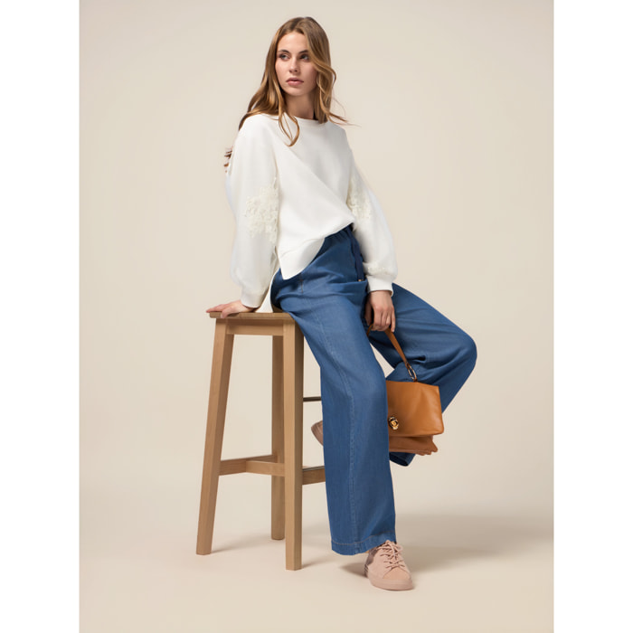 Oltre - Pantaloni palazzo in tencel effetto denim - Blu