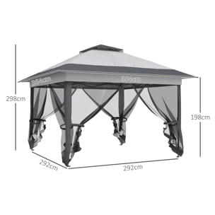 Tonnelle barnum de jardin pop-up pliant 3,64L x 3,64l x 2,98H m acier polyester moustiquaires + sac de transport à roulettes gris