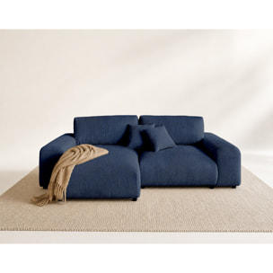 Garance - canapé d'angle réversible - 4 places - en velours côtelé - Bleu nuit