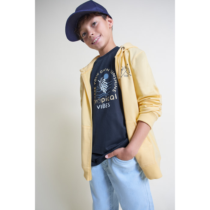 Camiseta de Manga Corta con Estampado Tropical Vibes con Olas y Palmera Estilo Surfero | Color: Marino | Street Monkey