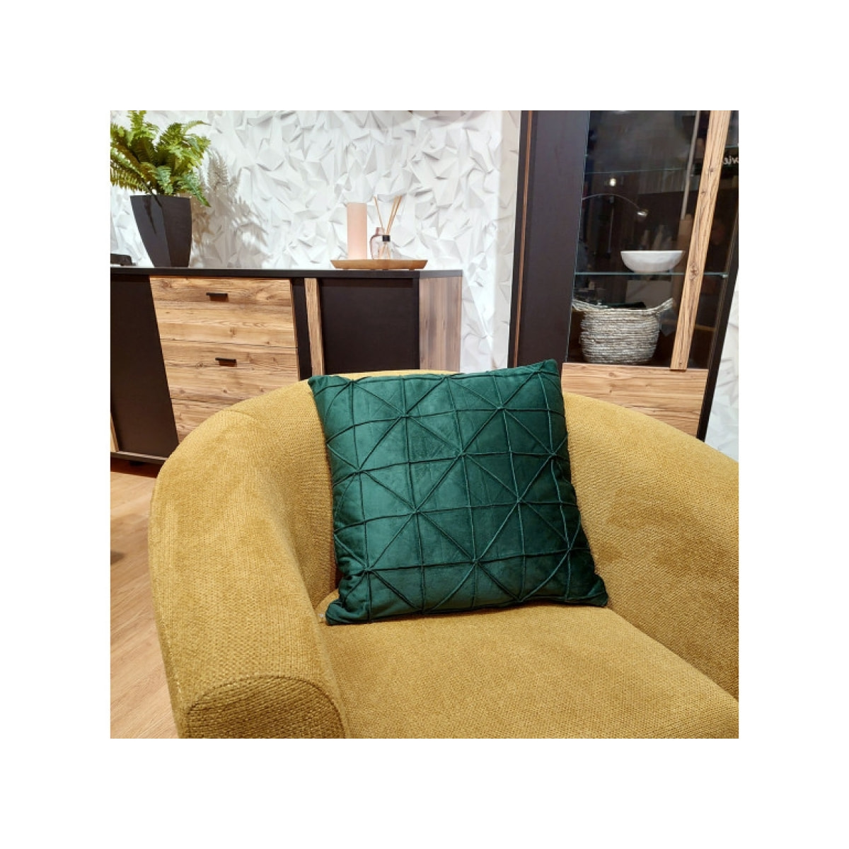 Coussin carré 45 x 45 cm velours vert motif géométrique déhoussable - VERTI