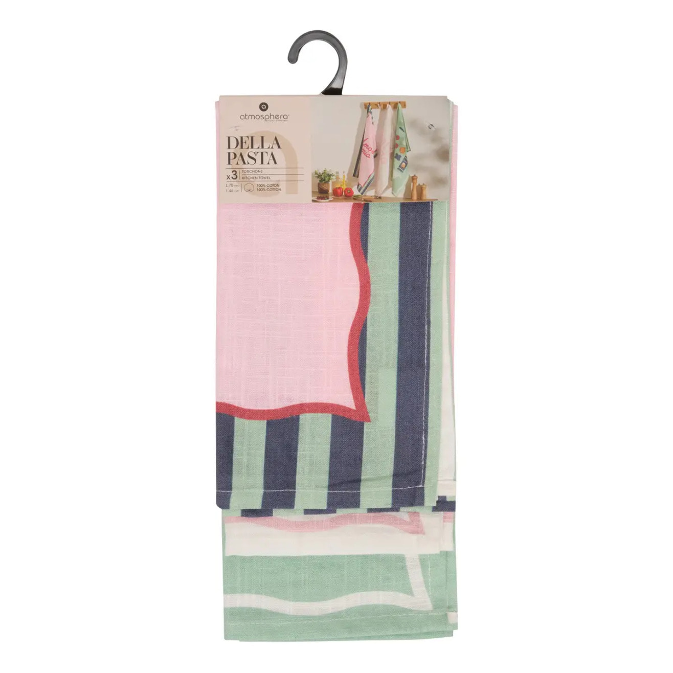 Lot de 3 torchons Della pasta 70x45cm en coton