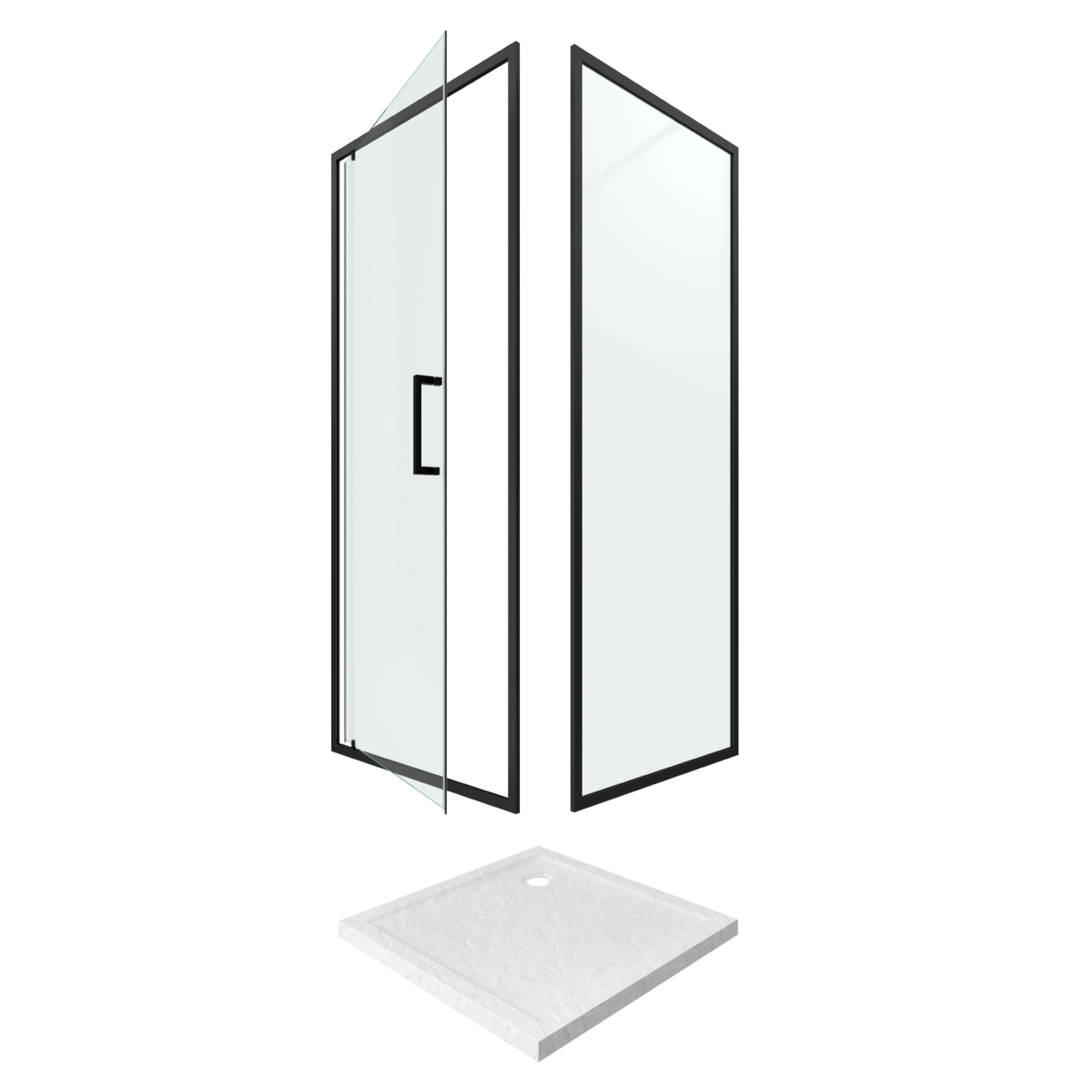 Porte de douche Pivotante et retour profilés noir + receveur a poser - 80x80x204cm - CRUSH PIVOTANTE