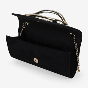 Bolso clutch negro con asa de metal
