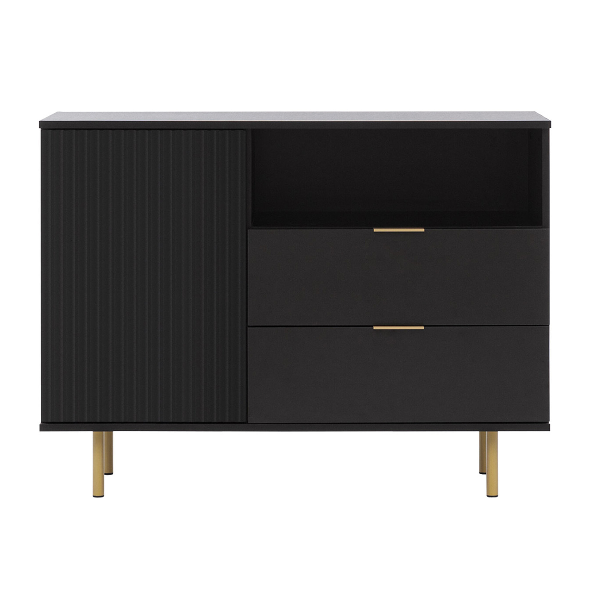 Monica - buffet - noir - 2 tiroirs, 1 porte et 1 niche - 107 cm - Noir