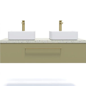 Meuble de salle de bain suspendu 2 vasques à poser 120cm 1 tiroir Vert olive - Glasgow