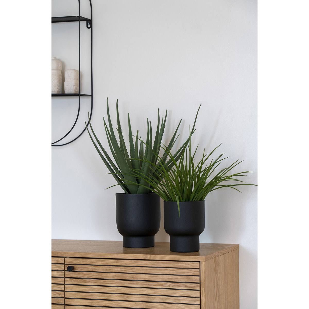 Set 2 Portavasi Fulda in Metallo Nero — Ø14 e Ø16 cm