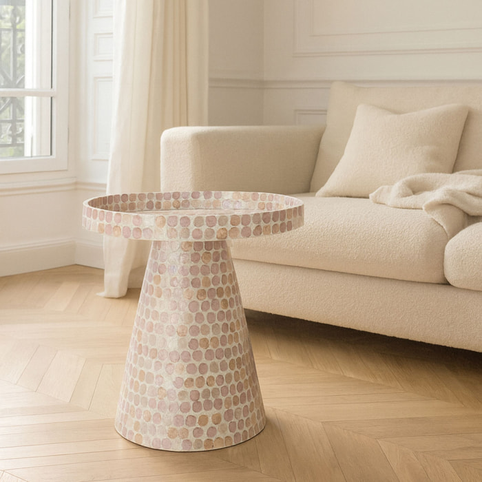 Table d'appoint en coquille de capiz rose ELORA
