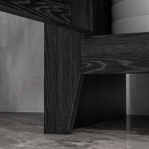 Armoire de cuisine style campagne chic porte 3 étagères réglables - dim. 43L x 40l x 121H cm - MDF noir