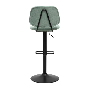 Tabourets de bar relevables design en tissu effet velours texturé vert céladon et métal noir BARNET (lot de 2)