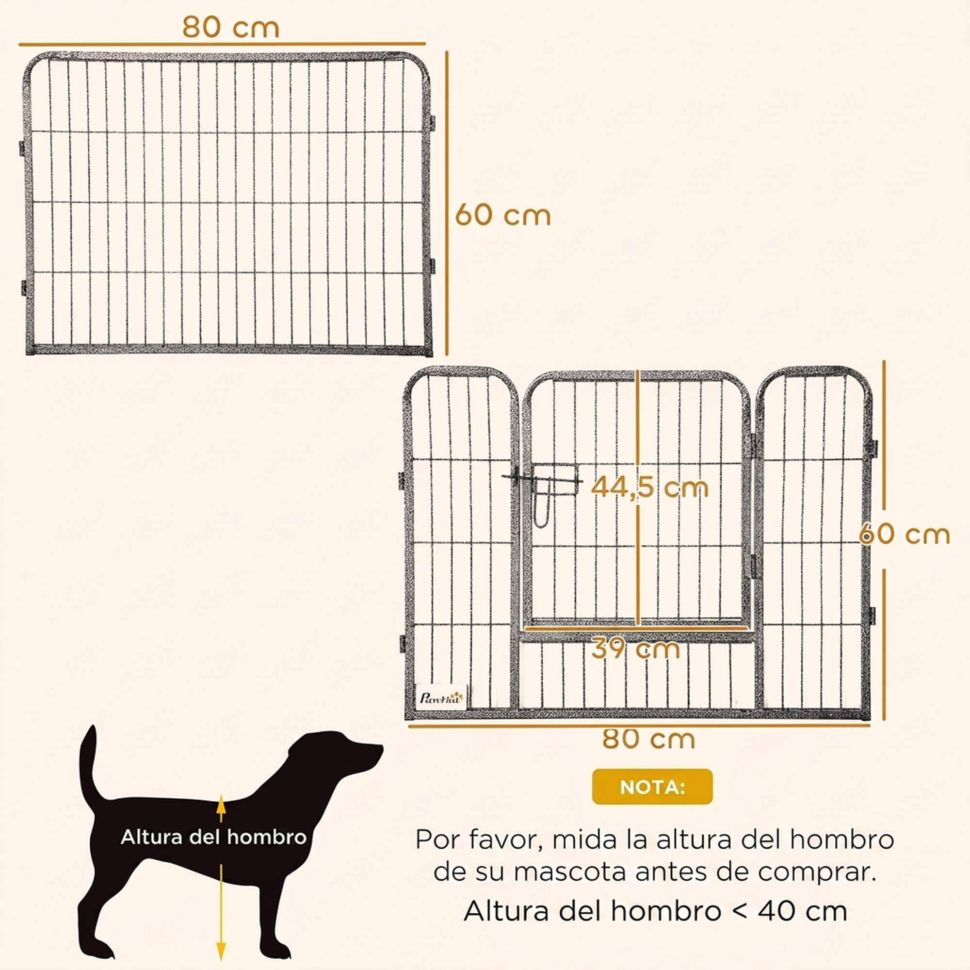 PawHut Parque para Perros Vallas para Mascotas de 16 Paneles 80x60 cm con 2 Puertas con Pestillo Corralito para Perros Pequeños de Acero para Interior y Exterior Gris