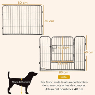 PawHut Parque para Perros Vallas para Mascotas de 16 Paneles 80x60 cm con 2 Puertas con Pestillo Corralito para Perros Pequeños de Acero para Interior y Exterior Gris