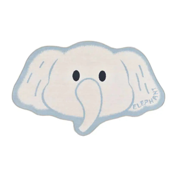 CANDY Alfombra infantil lavable con forma elefante blanco, 75x120 cm