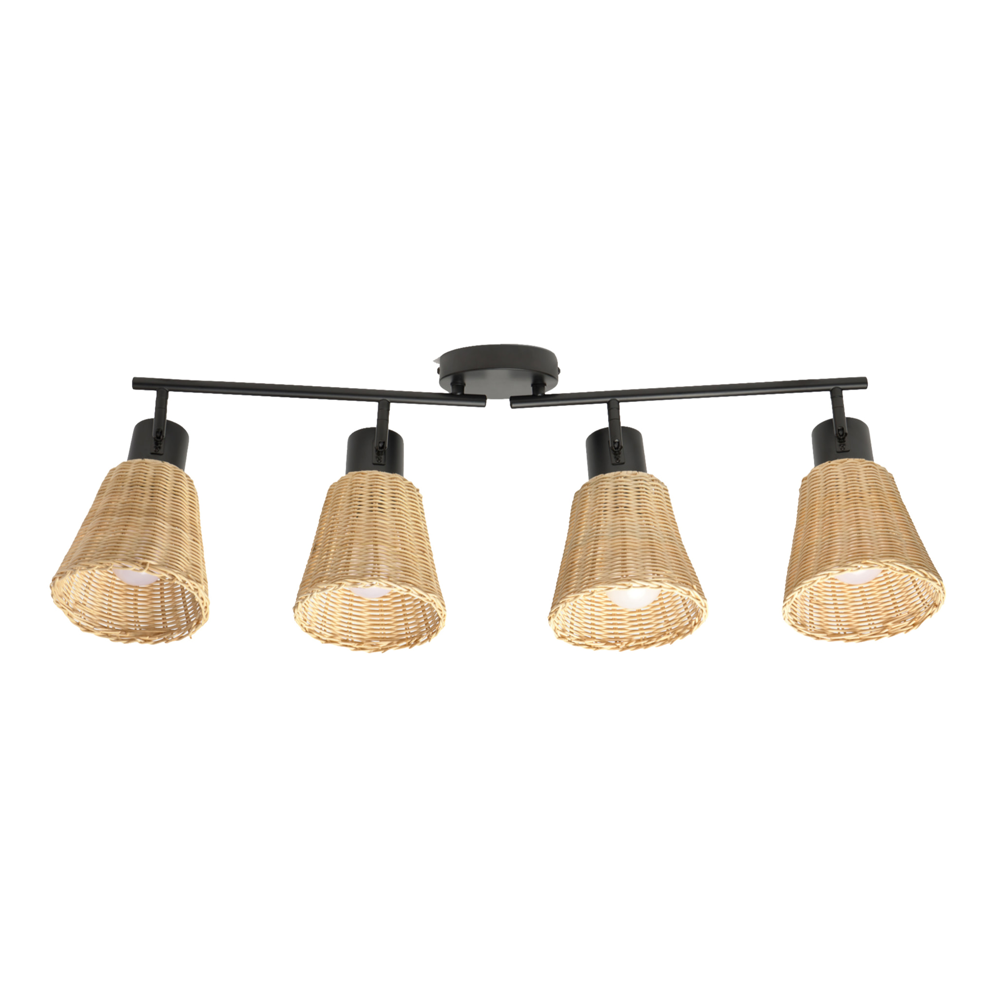 Forlight Nature plafón con 4 focos en negro y rattan natural para bombilla E27